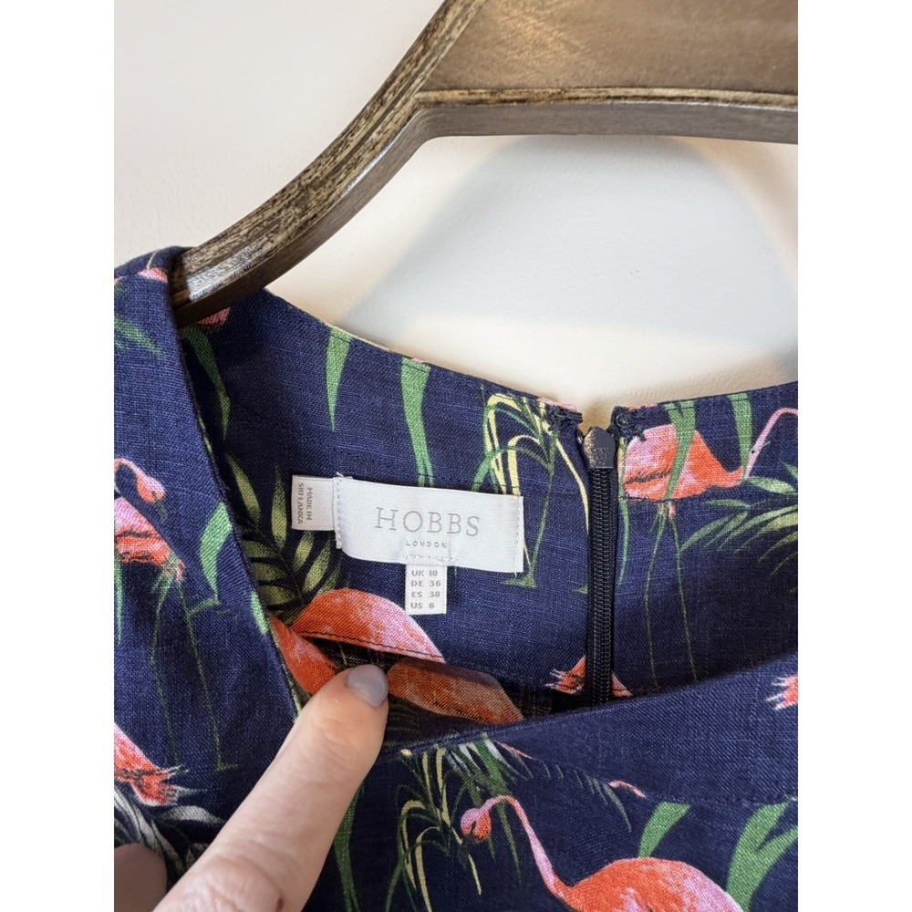 Hobb's London Women's Linen Flamingo Print Dress Size 6 Resort - Picture 4 of 6